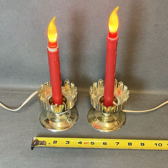 Vntg 2 Electric Christmas Candle Hurricane Lamps Tapered-Works-Tested-No Glass - Picture 4 of 12